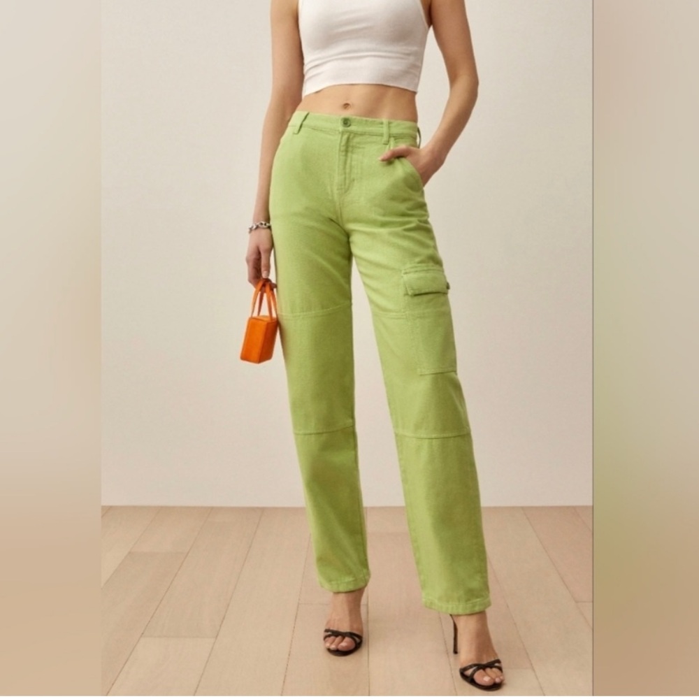 Reformation Bailey Pants Lime Green Size 27 High Rise Utility Cargo NWT